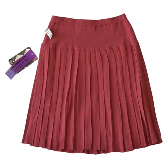 Vintage Deadstock Pink Knit Pleated Midi Skirt Size Large – 80s Preppy Mod Style - Picture 5 of 5
